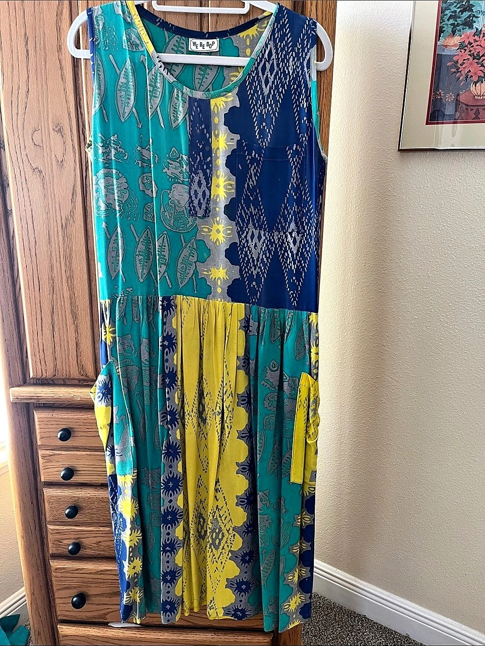 We Be Bop Printed Maxi Drop Waist Dress in Blue & Green